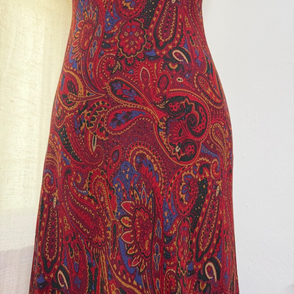 Vintage Lauren Ralph Lauren Maxi Dress Silk Paisley One Shoulder Women's Size 4 - Picture 6 of 10